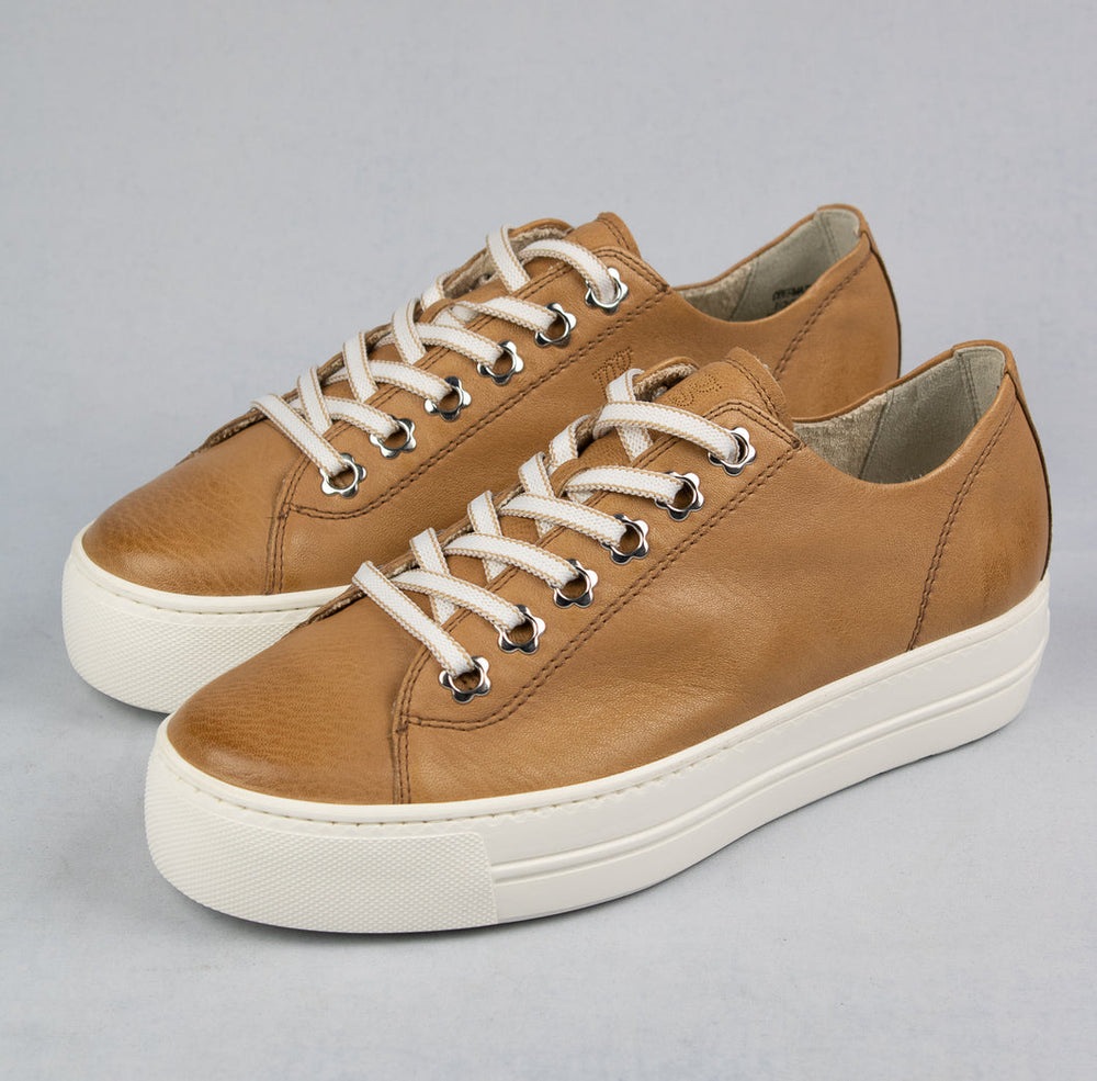 
            
                Load image into Gallery viewer, Paul Green Washed Tan Leather Trainer 5113-04
            
        
